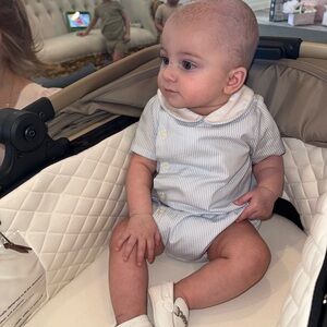 Edgehill Striped Baby Romper with White Peter Pan Collar